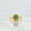 Anillo Panal Hexagonal 5.9gr / T9 1/4 / Circones Blancos Y Verdes Oro Amarillo 18K