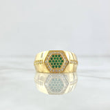 Anillo Panal Hexagonal 5.9gr / T9 1/4 / Circones Blancos Y Verdes Oro Amarillo 18K
