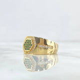 Anillo Panal Hexagonal 5.9gr / T9 1/4 / Circones Blancos Y Verdes Oro Amarillo 18K