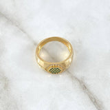 Anillo Panal Hexagonal 5.9gr / T9 1/4 / Circones Blancos Y Verdes Oro Amarillo 18K