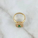 Anillo Solitario Halo En Doble Cuadro 3.8gr / T5 3/4 / Circones Blancos Y Verde Oro Amarillo 18K