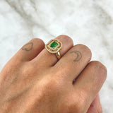 Anillo Solitario Halo En Doble Cuadro 3.8gr / T5 3/4 / Circones Blancos Y Verde Oro Amarillo 18K