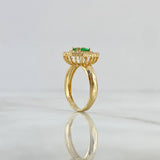Anillo Solitario Halo En Doble Cuadro 3.8gr / T5 3/4 / Circones Blancos Y Verde Oro Amarillo 18K