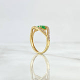 Anillo Rama En Olas 2.6gr / T6 1/4 / Circones Blancos Y Verdes Oro Amarillo 18K