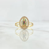 Anillo Virgen Guadalupe En Red 2.3gr / T9 3/4 / Circones Blancos Verdes Y Fucsias Oro Amarillo 18K