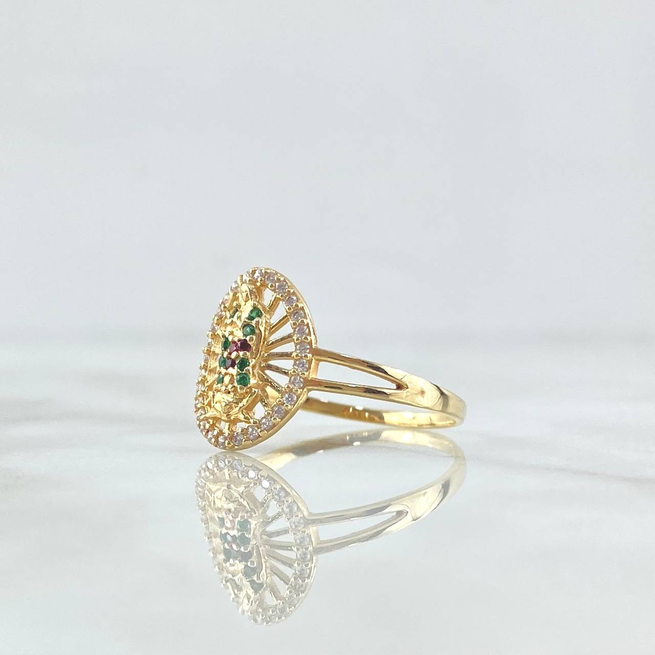Anillo Virgen Guadalupe En Red 2.3gr / T9 3/4 / Circones Blancos Verdes Y Fucsias Oro Amarillo 18K