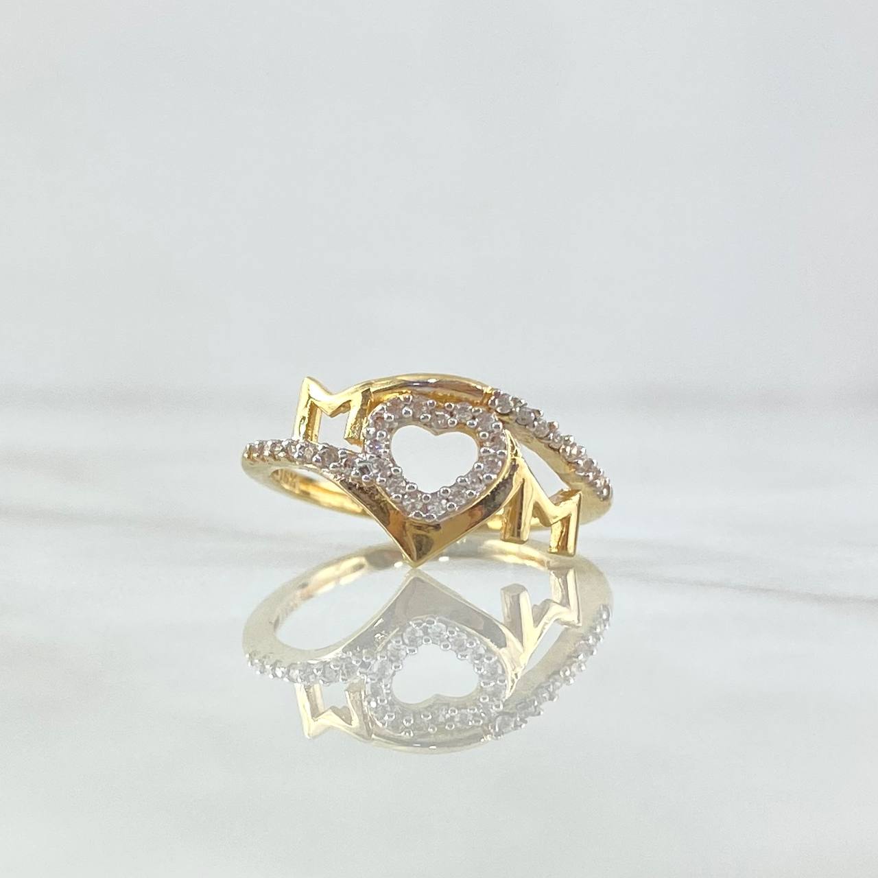 Anillo MOM 2.4gr / T5 3/4 / Circones Blancos Oro Amarillo 18K