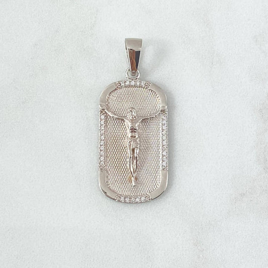 Dije Cristo Placa Texturizada 5.4gr / 5cm / Oro Blanco 18K ©