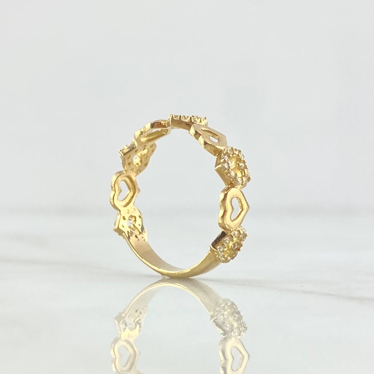 Anillo Corazones Intercalados 2.6gr / T6 1/2 / Circones Blancos - Lisos Oro Amarillo 18K *