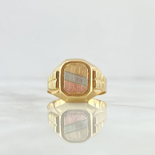 Anillo Sello Rectangulo Con Marco 4.65gr / T7 3/4 / Texturizado Tres Oros 18K