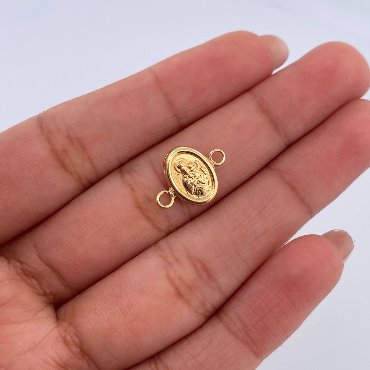 Herraje Sagrado Corazon 0.45gr / 1.4cm / Doble Faz Virgen Del Carmen Troquelado Oro Amarillo 18K &
