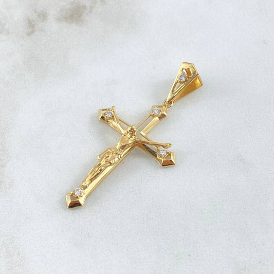 Dije Cruz Cristo 4.2gr / 5cm / Circones Blancos Oro Amarillo 18K ©