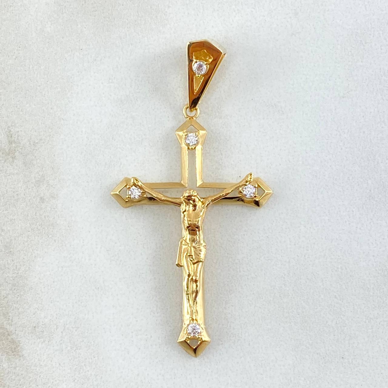 Dije Cruz Cristo 4.2gr / 5cm / Circones Blancos Oro Amarillo 18K ©