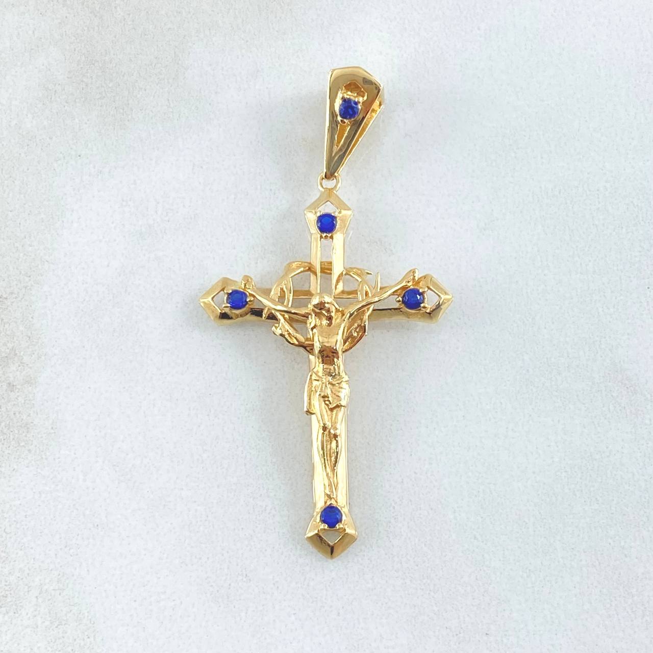 Dije Cruz Cristo 4.45gr / 5cm / Circones Azules Oro Amarillo 18K ©