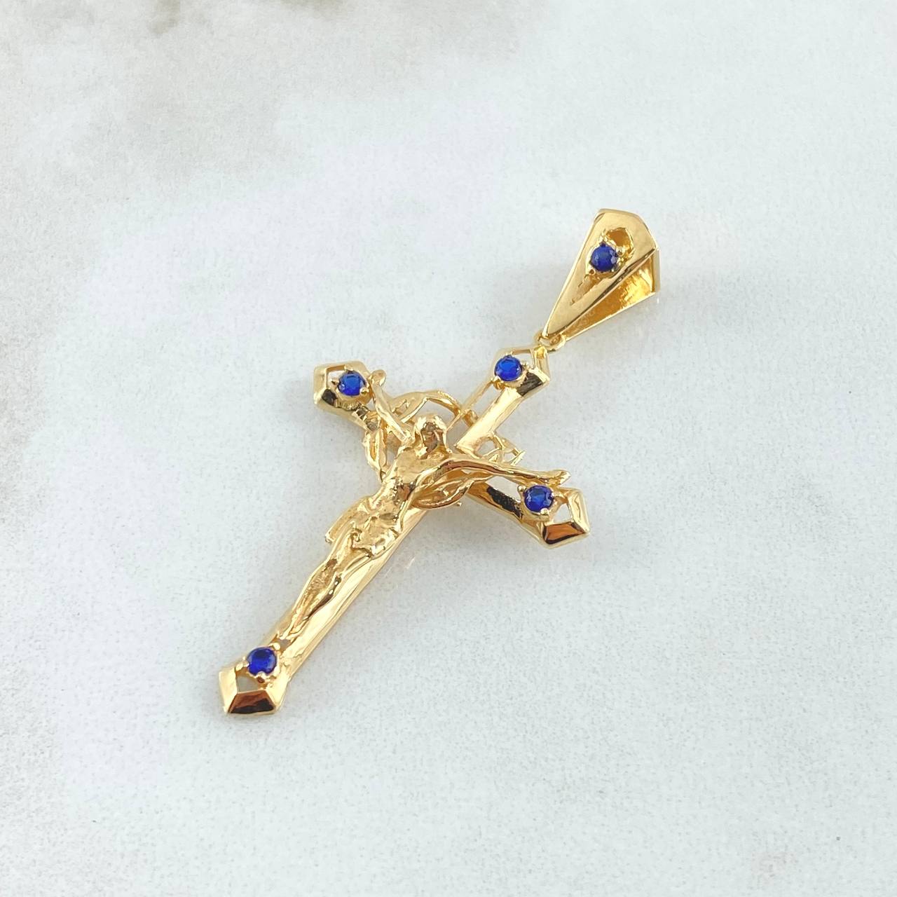 Dije Cruz Cristo 4.45gr / 5cm / Circones Azules Oro Amarillo 18K ©