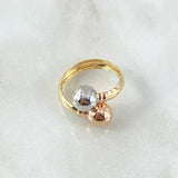 Anillo Tu y Yo 1.8gr / T7 / 8mm Bolas Lisas Tres Oros 18K ©