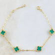 Pulso Aro seguido Trebol Malaquita Verde 5.25gr / 19cm-21cm / 10mm Oro Amarillo Nac.Esp. 18K