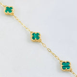 Pulso Aro seguido Trebol Malaquita Verde 5.25gr / 19cm-21cm / 10mm Oro Amarillo Nac.Esp. 18K