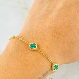 Pulso Aro seguido Trebol Malaquita Verde 5.25gr / 19cm-21cm / 10mm Oro Amarillo Nac.Esp. 18K
