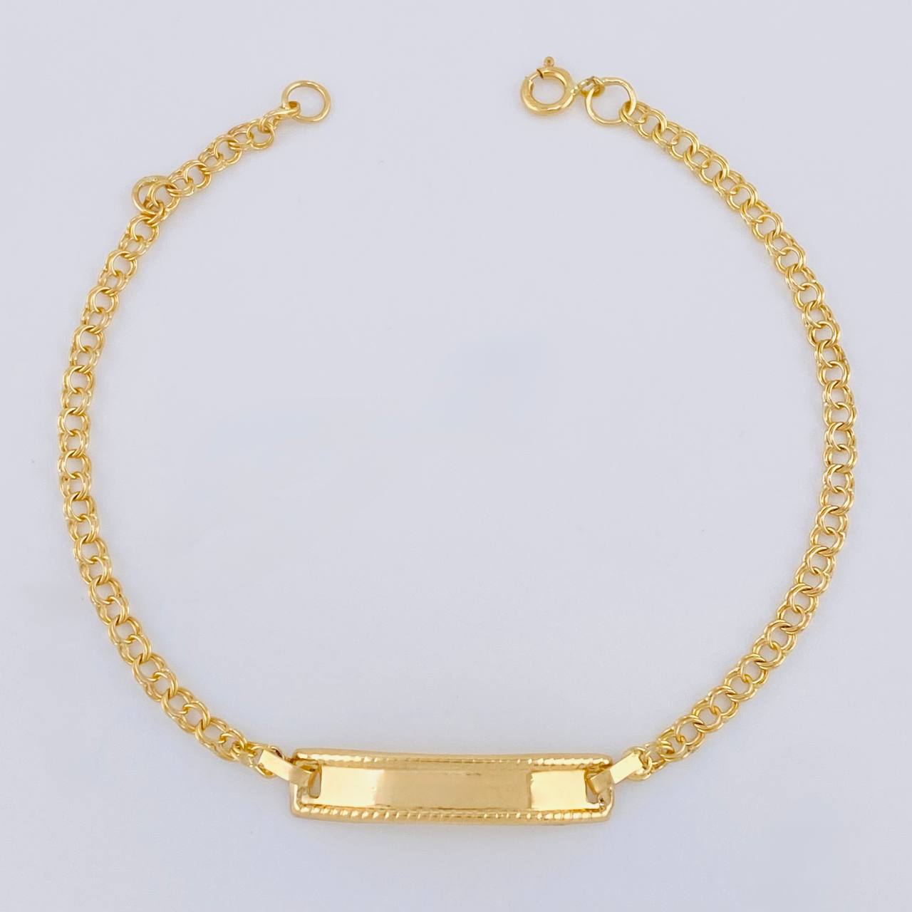 Pulso Bebé Aro Seguido Placa Rectangular Bordeada 1.25 g / 15 - 13.5 cm / 2.3 mm Oro Amarillo 18K