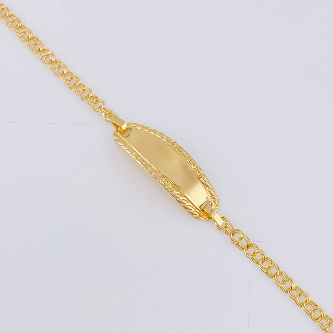 Pulso Bebé Aro Seguido Placa Ovalada Bordeada 1.3 g / 15 - 13.5 cm / 2.3 mm Oro Amarillo 18K