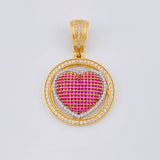 Dije Medalla Corazón Tupido 8.1 g / 4 cm Dos Oros Amarillo Blanco 18K