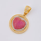 Dije Medalla Corazón Tupido 8.1 g / 4 cm Dos Oros Amarillo Blanco 18K