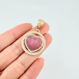 Dije Medalla Corazón Tupido 8.1 g / 4 cm Dos Oros Amarillo Blanco 18K