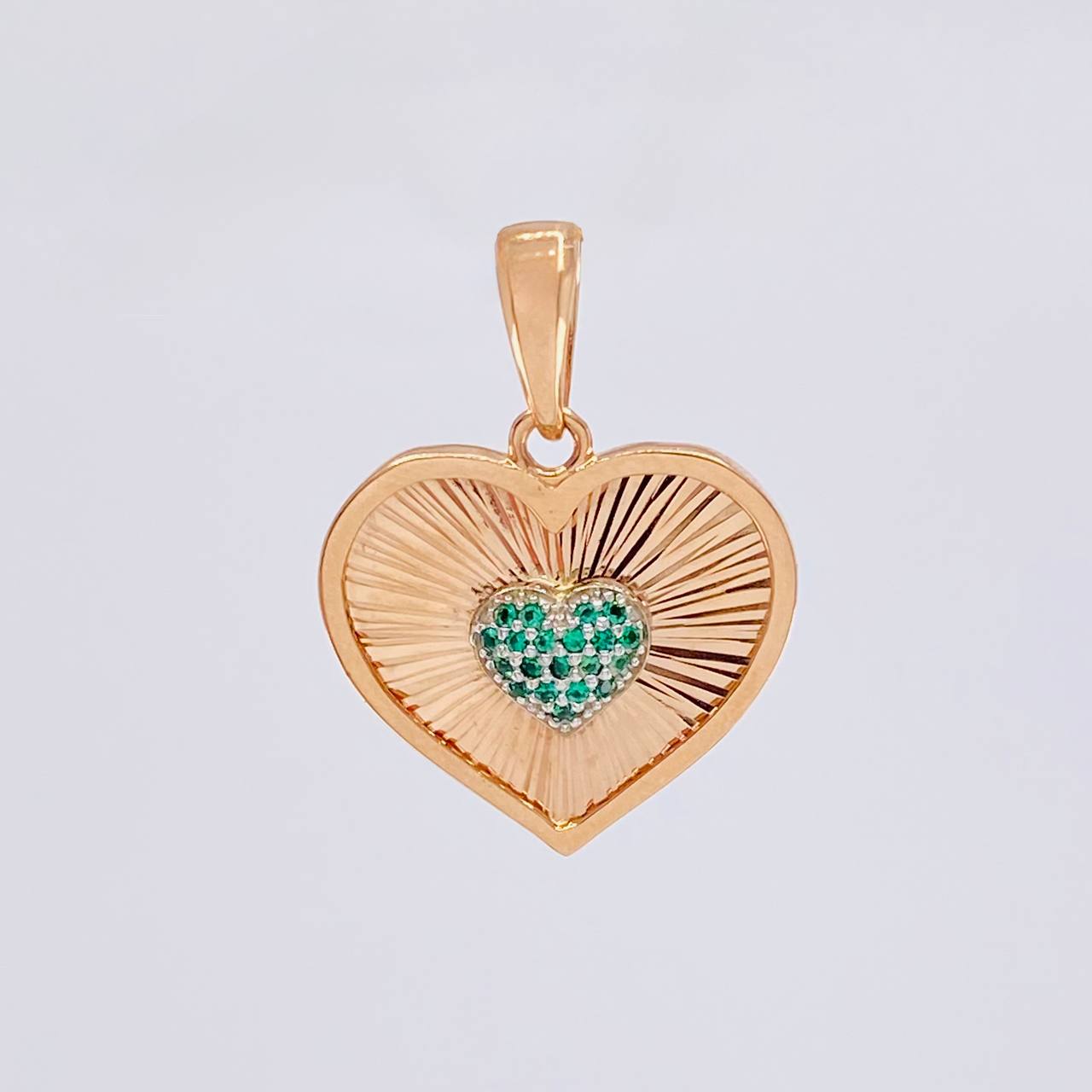 Dije Corazón Doble Interior Diamantado 3.05 g / 2.5 cm Dos Oros Blanco Rosa 18K