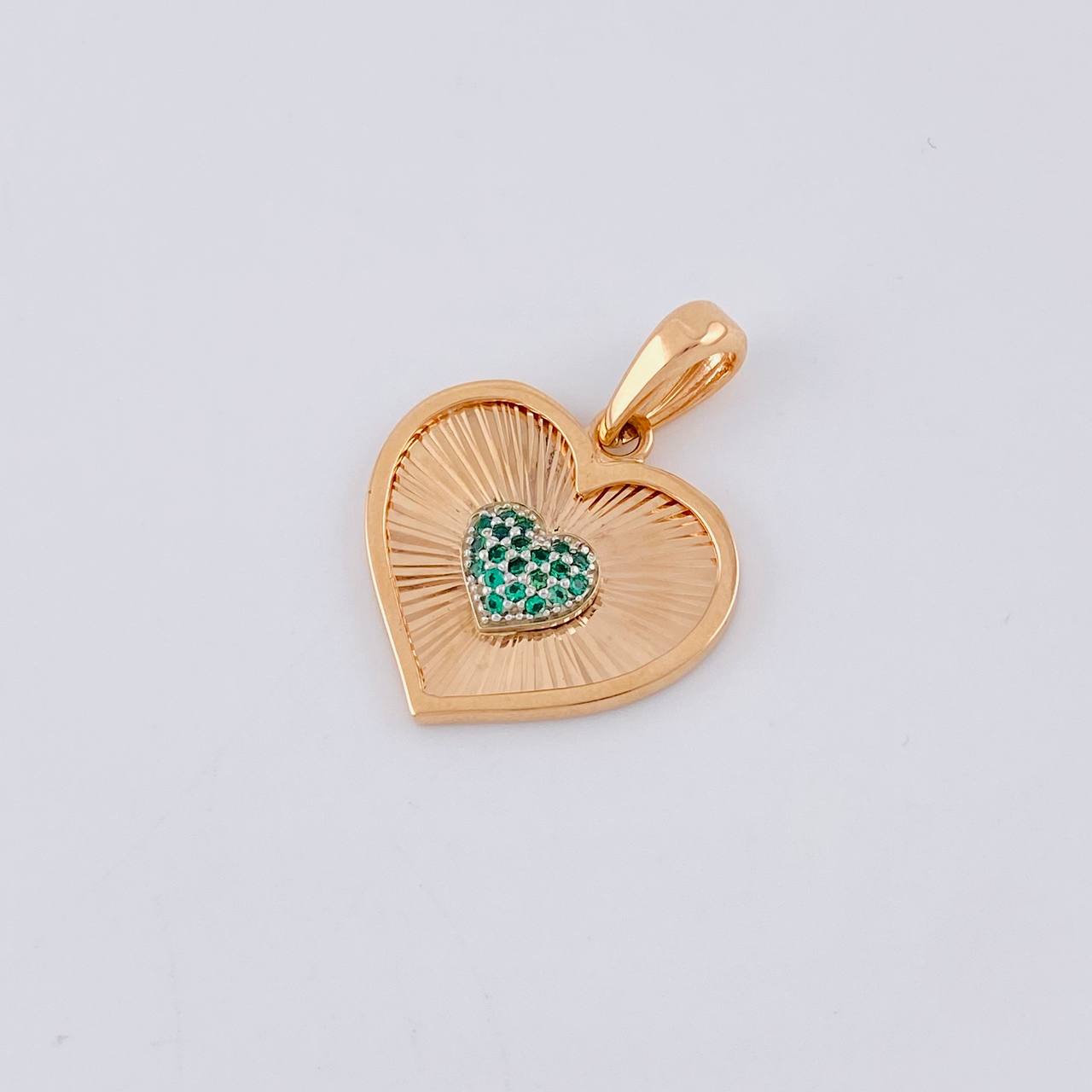 Dije Corazón Doble Interior Diamantado 3.05 g / 2.5 cm Dos Oros Blanco Rosa 18K