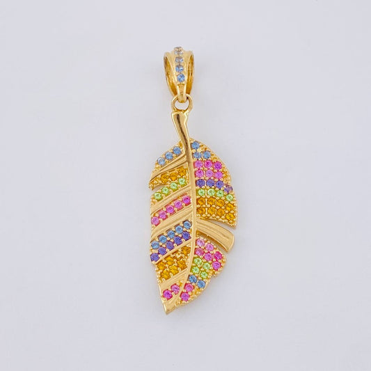 Dije Pluma Multicolor 2.15 g / 3.5 cm Oro Amarillo 18K