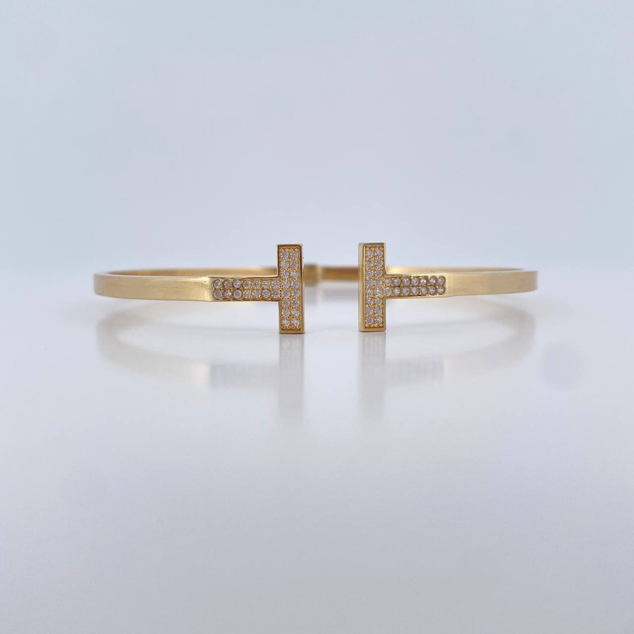 Pulso Aro Doble T 5.65gr / 17.4cm / 3mm Oro Amarillo +4 18K &