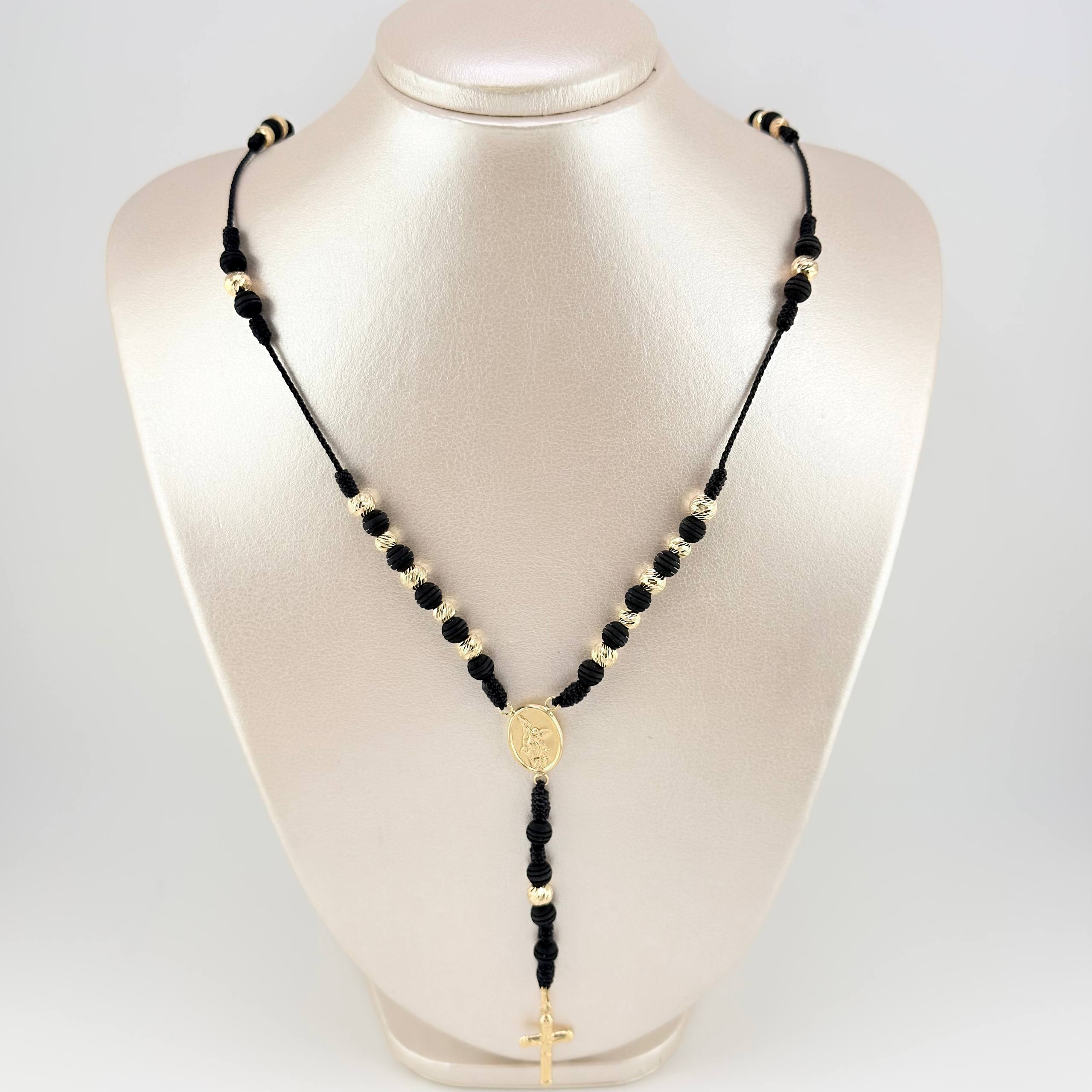 Rosario San Miguel Cruz Cristo 6.4gr / 70cm / 5mm-6mm Oro Amarillo 18K *