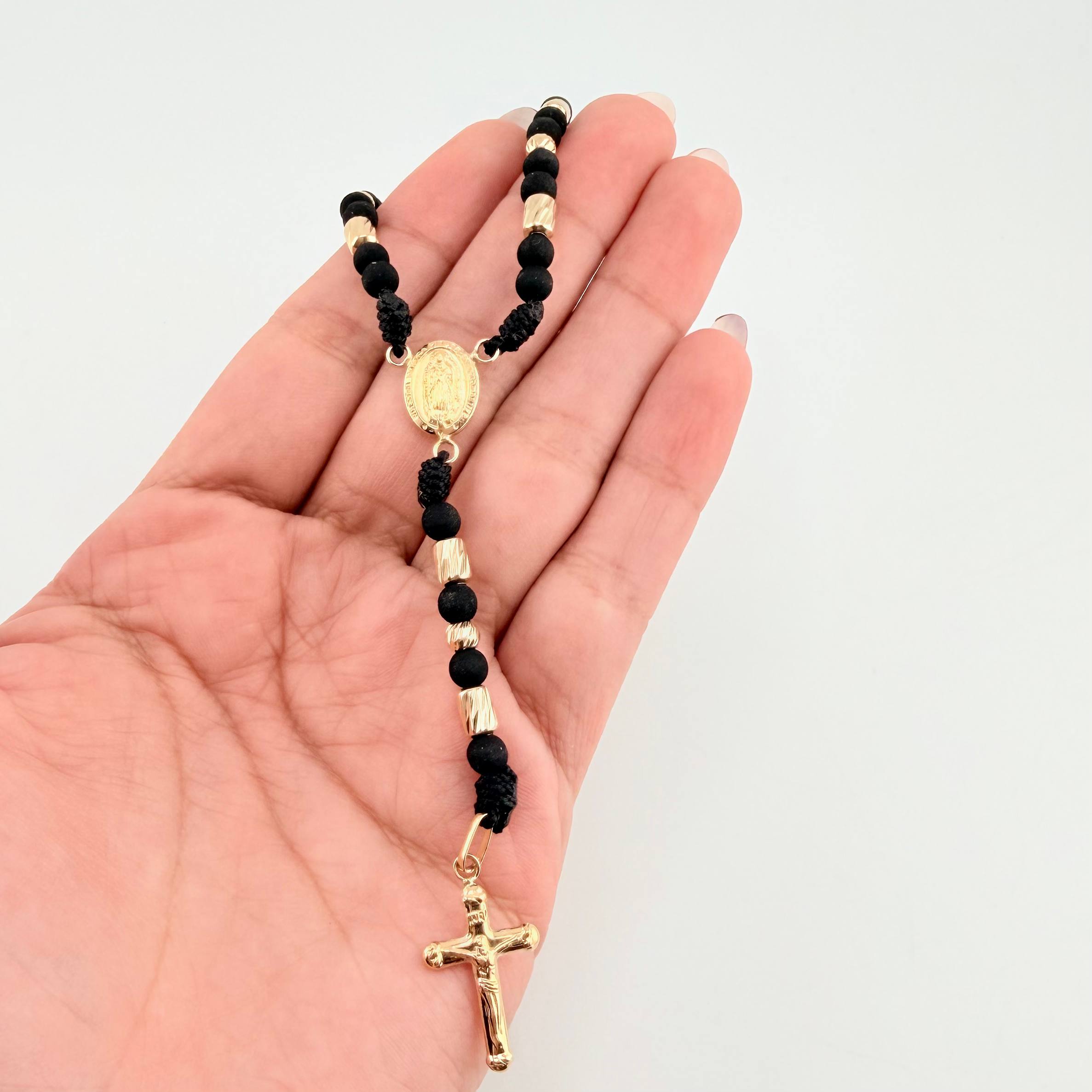 Rosario Virgen Guadalupe Cruz Cristo 4.4gr / 55cm / 4mm Oro Amarillo 18K *