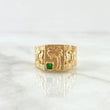 Anillo Sello Palmera Quimbaya 4.4gr / T9 / Circon Verde Oro Amarillo 18K *
