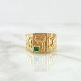 Anillo Sello Palmera Quimbaya 4.35gr / T7 3/4 / Circon Verde Oro Amarillo 18K *