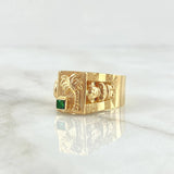 Anillo Sello Palmera Quimbaya 4.35gr / T7 3/4 / Circon Verde Oro Amarillo 18K *