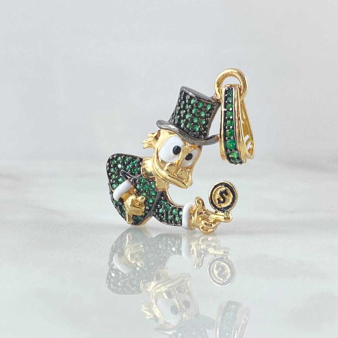 Dije Pato Dinero 5.55gr / 3.6cm / Circones Verdes Oro Amarillo 18K *