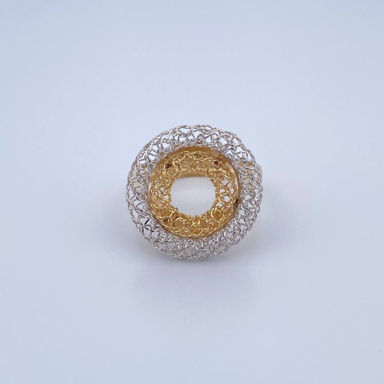 Anillo Aros 4.65gr / T6 3/4 / Dos Oros Amarillo Blanco +3 18K &