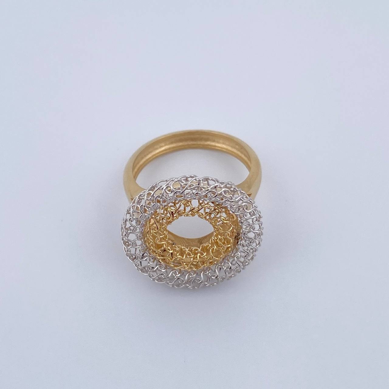 Anillo Aros 4.65gr / T6 3/4 / Dos Oros Amarillo Blanco +3 18K &