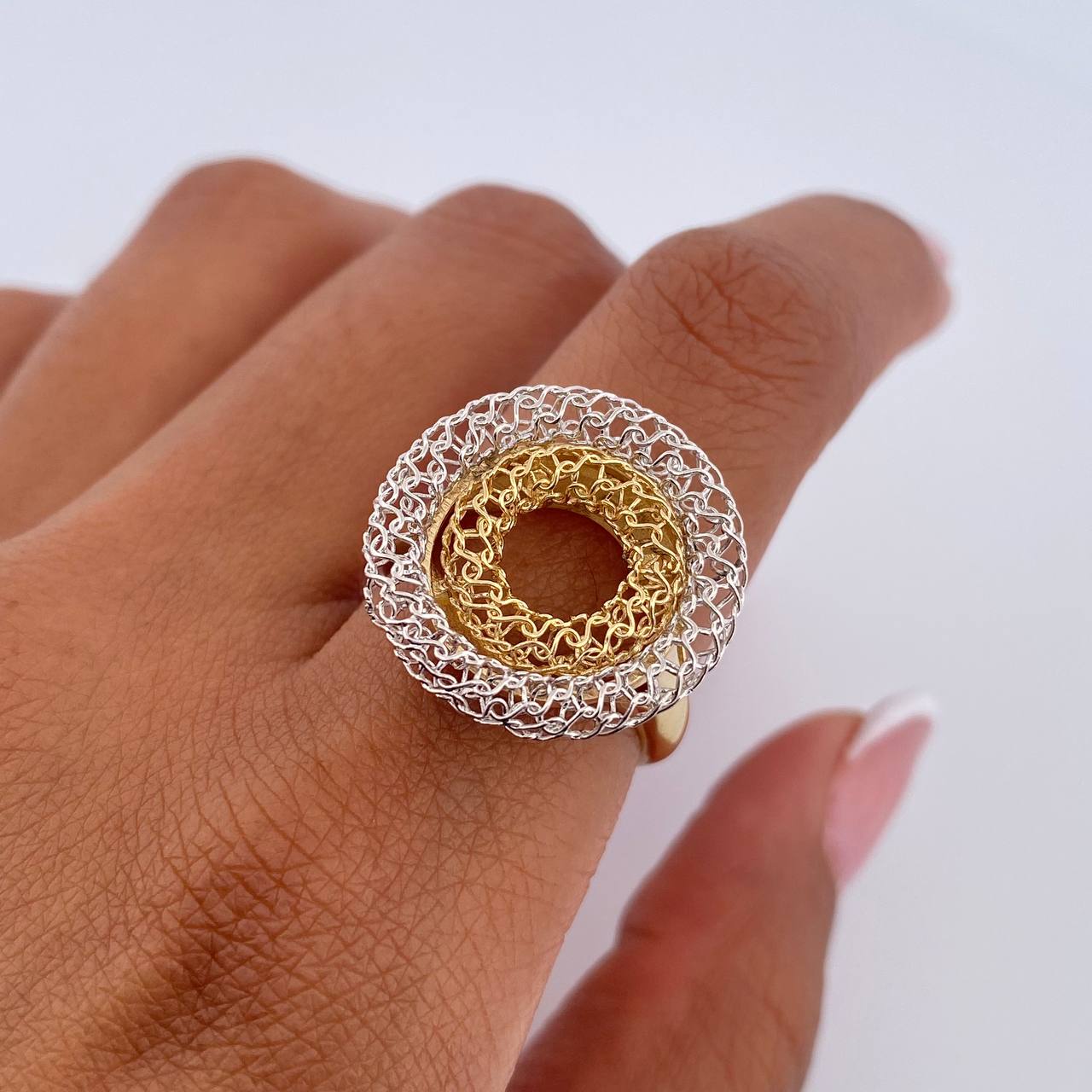 Anillo Aros 4.65gr / T6 3/4 / Dos Oros Amarillo Blanco +3 18K &