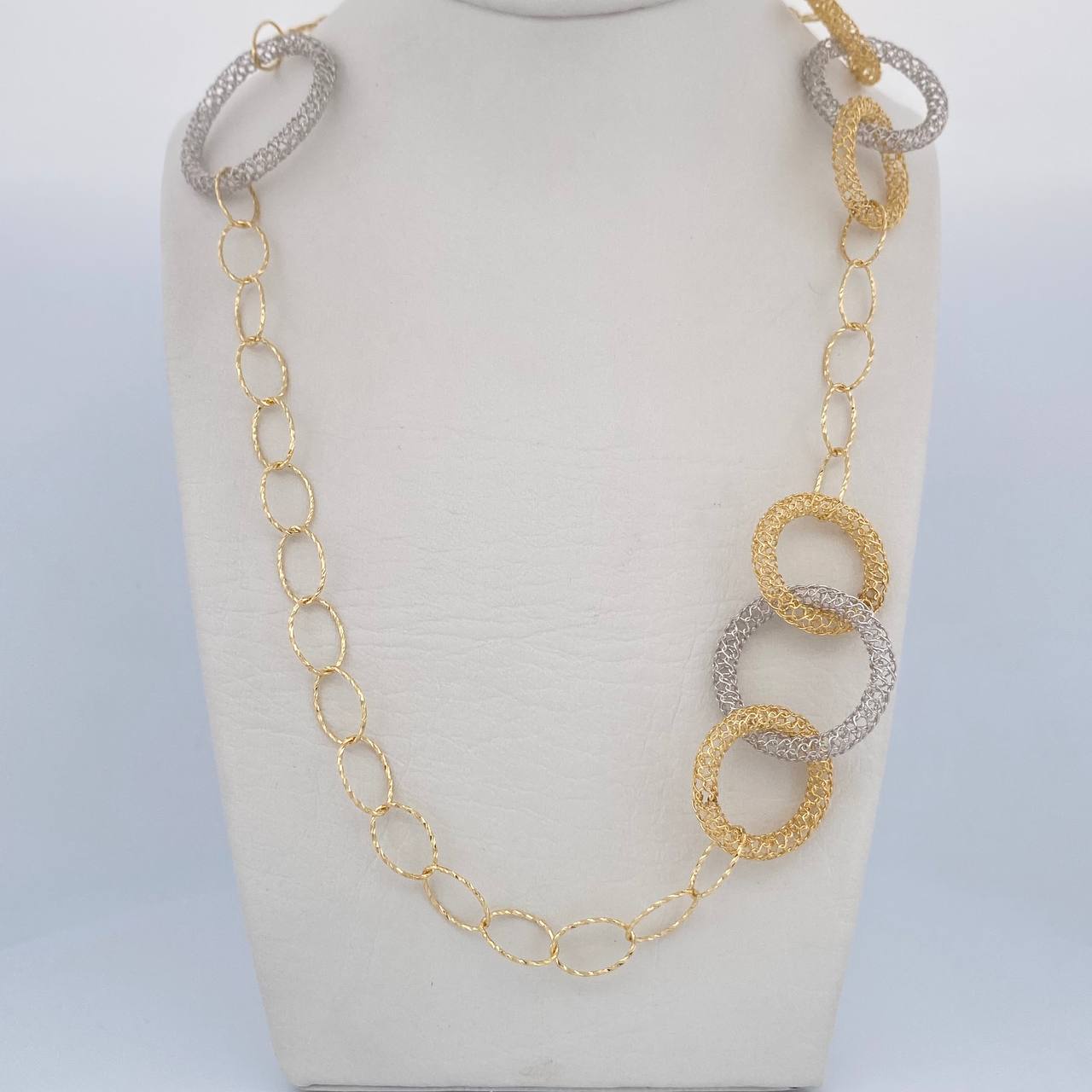Cadena Aros 12.95gr / 62.6cm / 6.9mm Dos Oros Amarillo Blanco +3 18K &