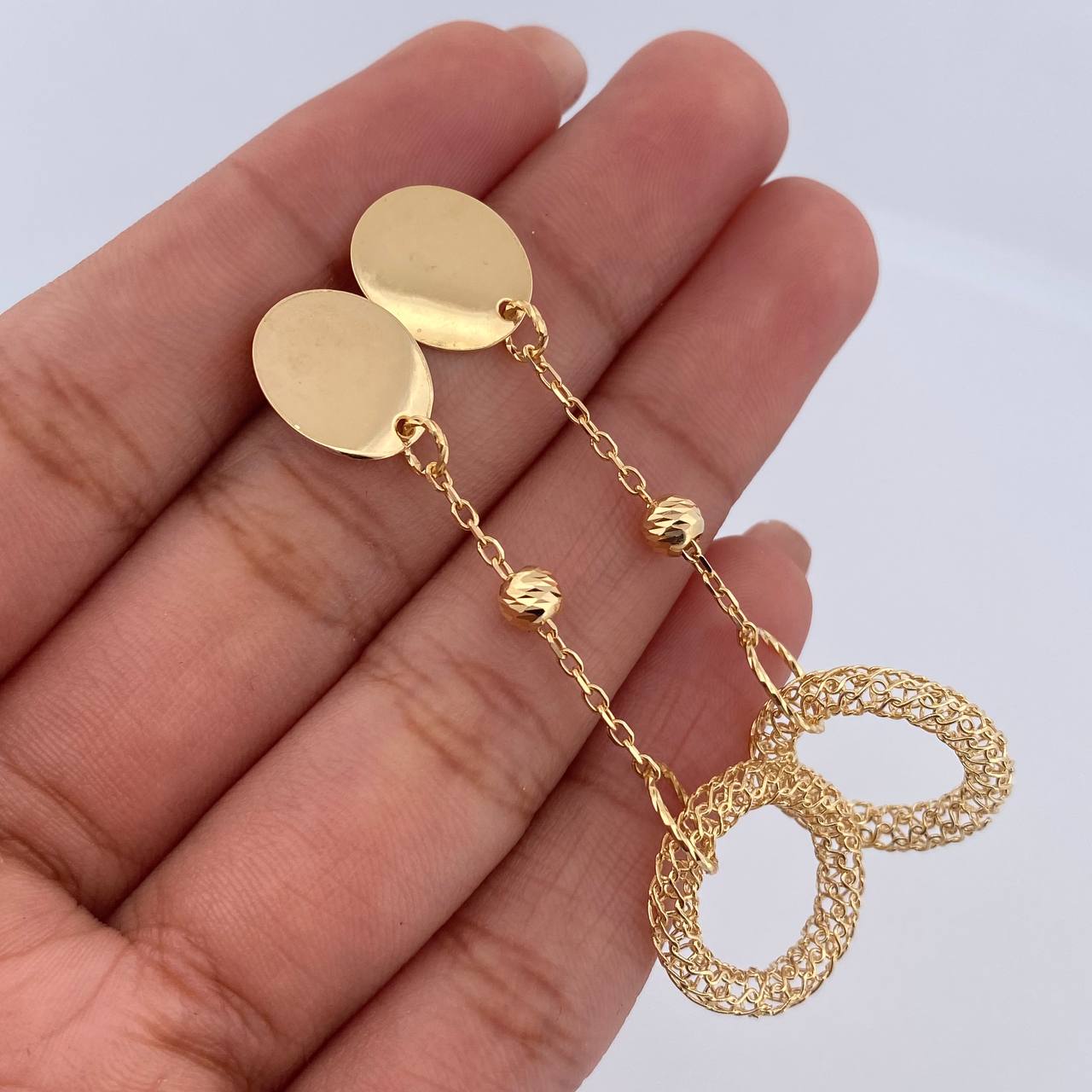 Topos Arete Aros Circulos 3.8gr / 5.5cm / 4mm Bolas Diamantadas Oro Amarillo +4 18K &