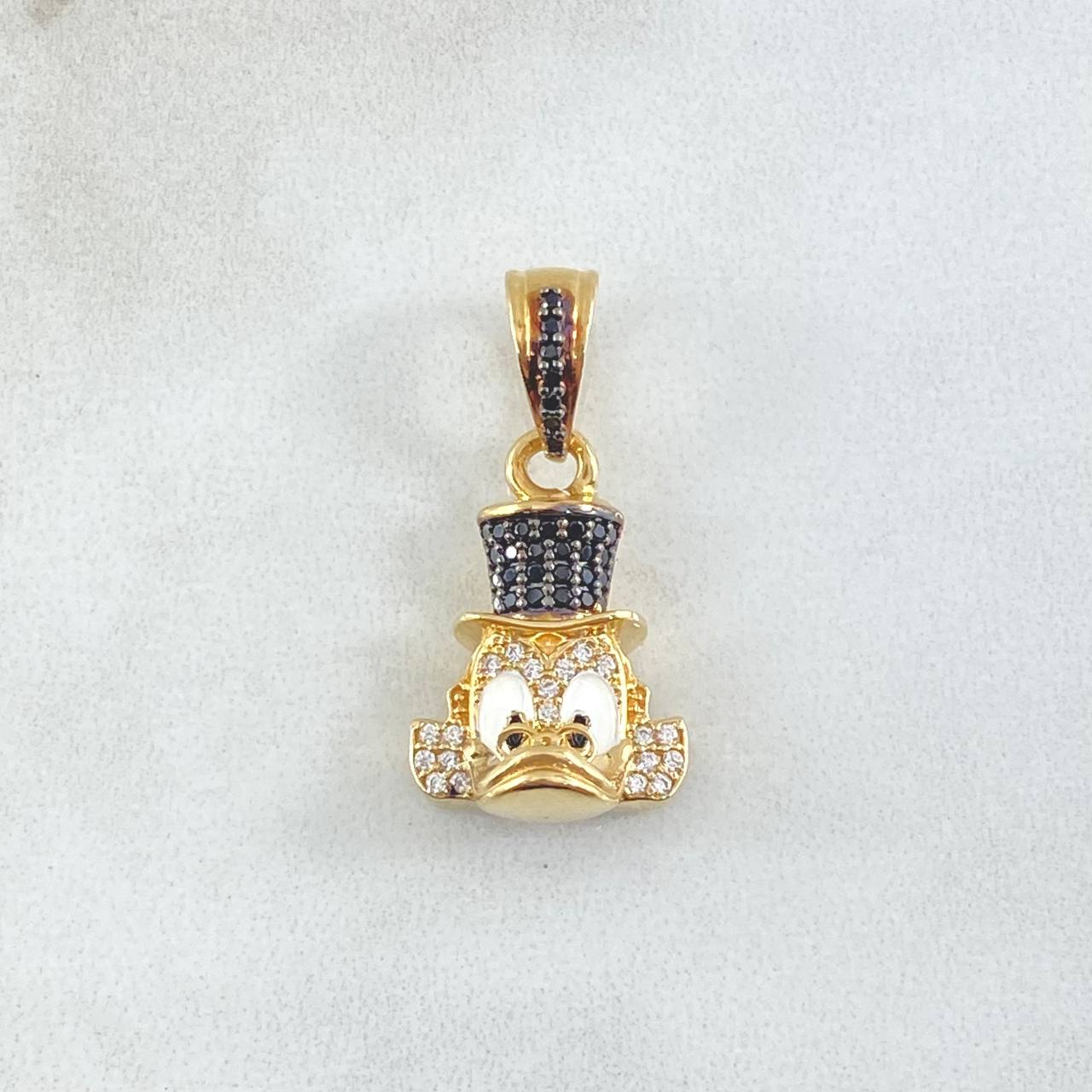 Dije Cara Pato Dinero 4.7gr / 2.5cm / Circones Blancos Negros Oro Amarillo 18K *