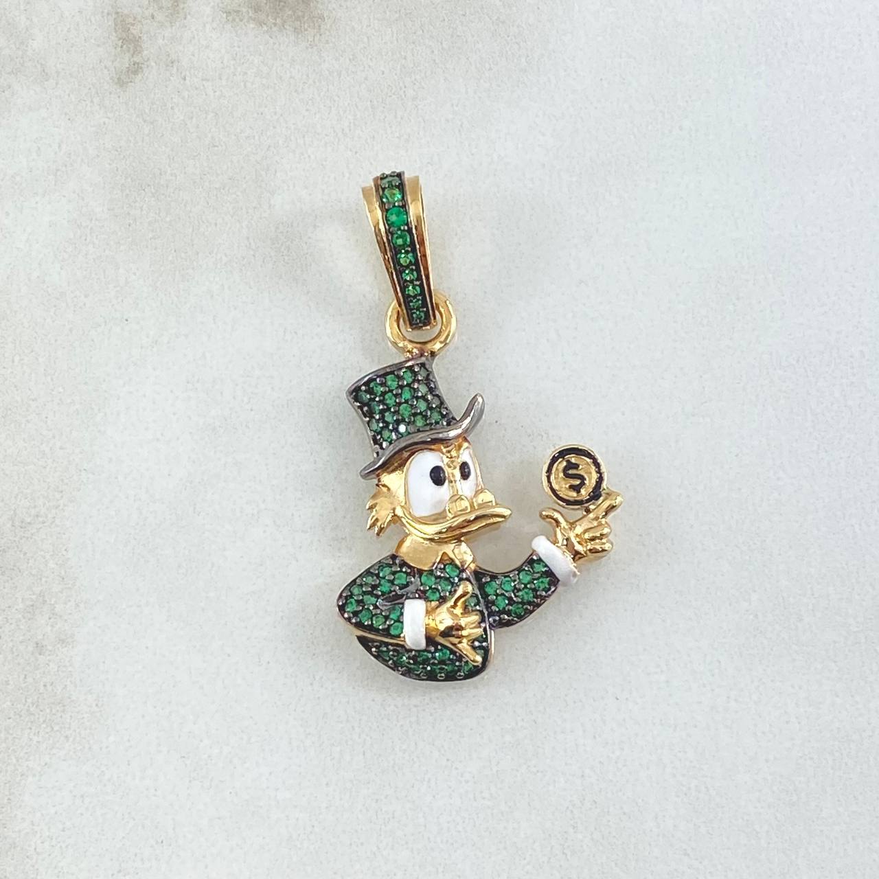 Dije Pato Dinero 5.55gr / 3.6cm / Circones Verdes Oro Amarillo 18K *