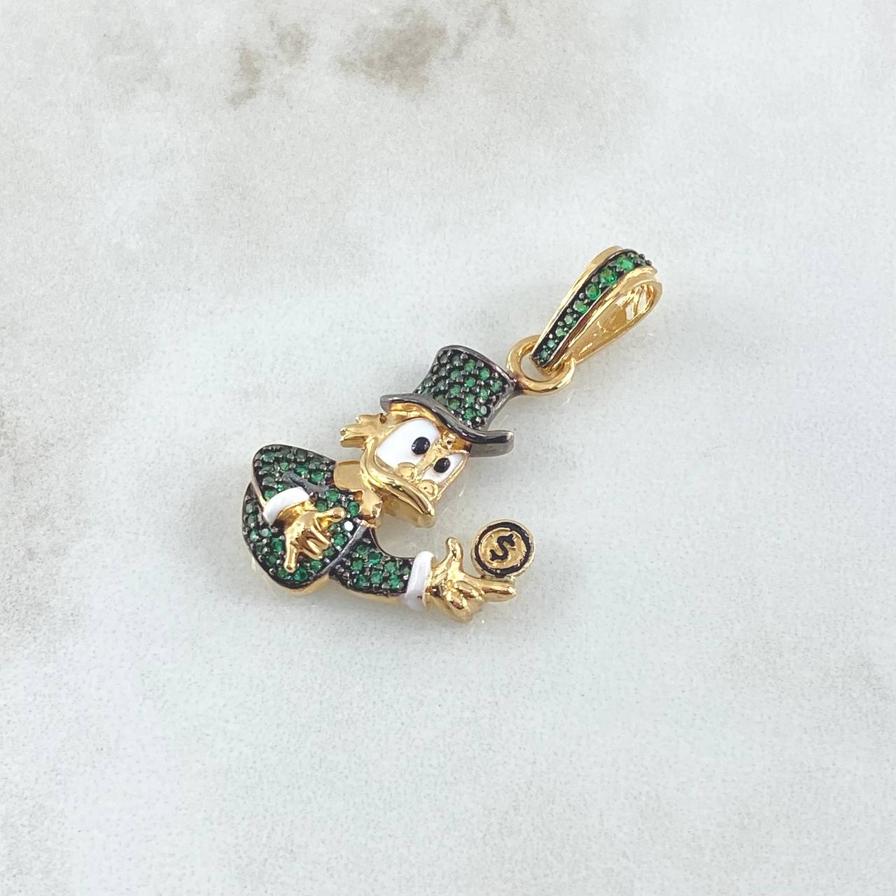 Dije Pato Dinero 5.55gr / 3.6cm / Circones Verdes Oro Amarillo 18K *
