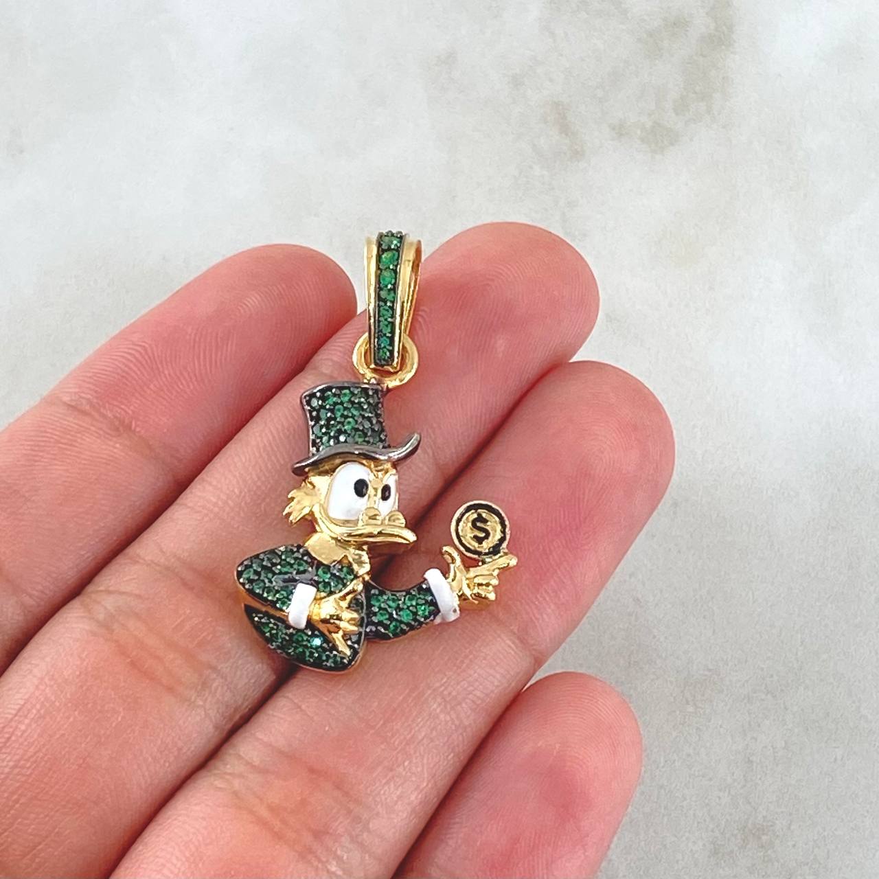 Dije Pato Dinero 5.55gr / 3.6cm / Circones Verdes Oro Amarillo 18K *
