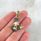 Dije Pato Dinero 5.55gr / 3.6cm / Circones Verdes Oro Amarillo 18K *