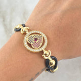 Pulso Aro Corazon Boyas Abstracta 19.8gr / 19cm / Correa Caucho Circones Triples Oro Amarillo 18K ©