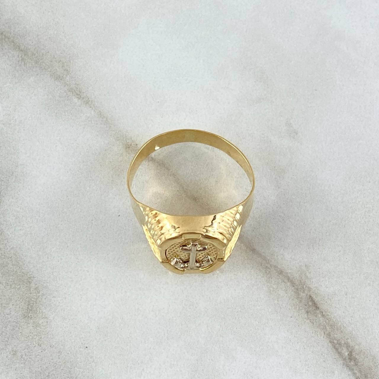Anillo Sello Ancla 3.55 g / T9 1/2 Dos Oros Amarillo Blanco 18K